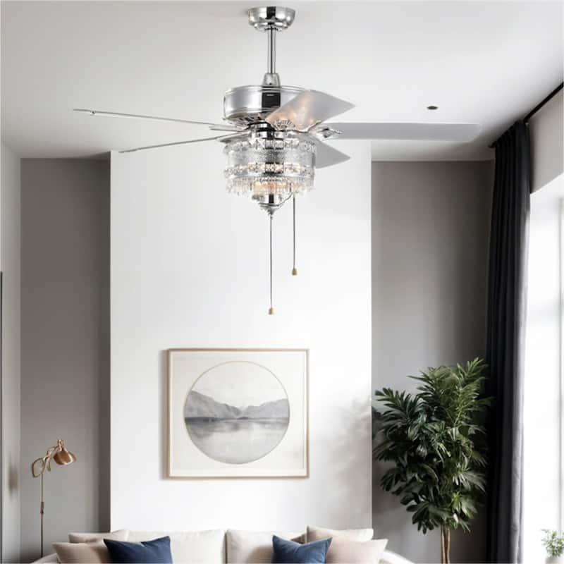 52" Crystal Ceiling Fan with 5 Reversible Blades for Indoor