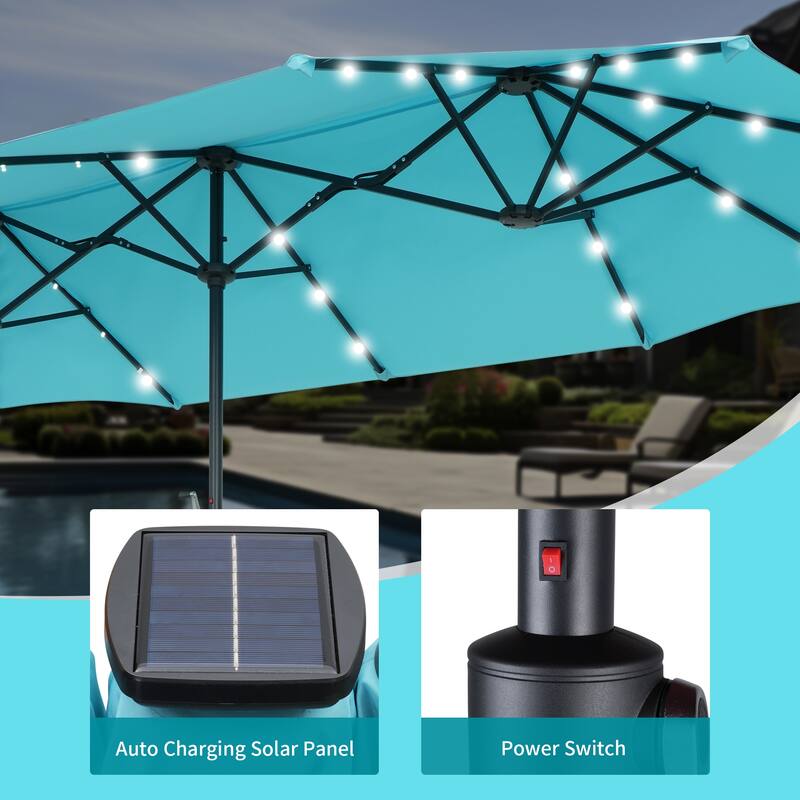 Autlaycil 13 ft Patio Umbrella with 36 Solar Lights & Crank System for Outdoor