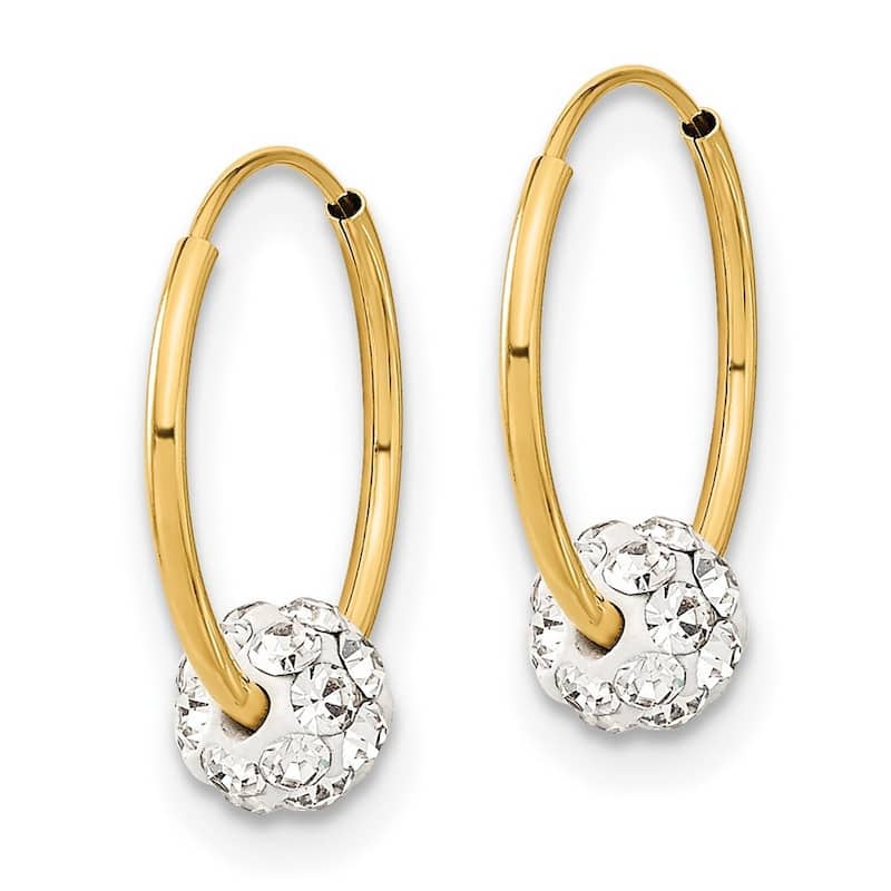 Curata 14k Yellow Gold Polished Crystal Resin Bead Charm Endless Hoop Earrings - 15.3x13.7mm