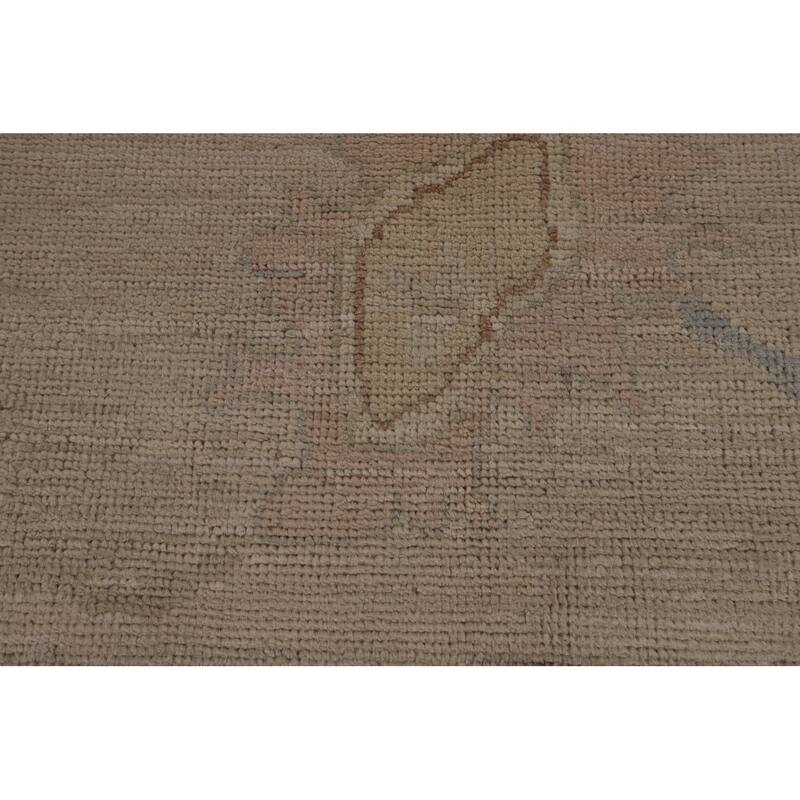 Vegetable Dye Beige Oushak Turkish Rug Handmade Wool Carpet - 9'1"x 12'3"