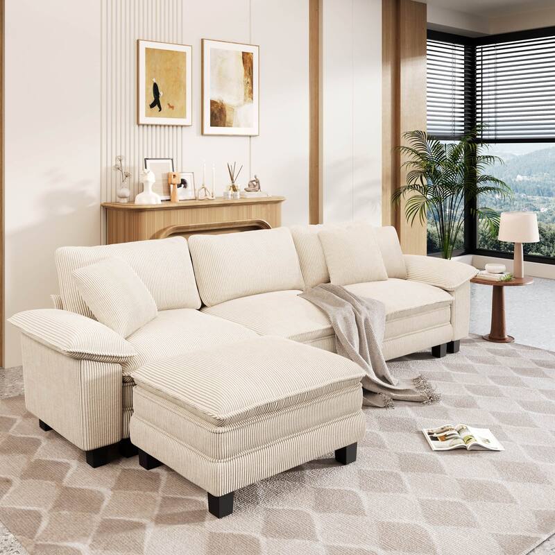 MAISON ARTS Modular Cloud Sectional Sofa, Comfy L- or U-Shaped Couch with Ottomans & Pillows, 4–6 Seat Living Room Sofa