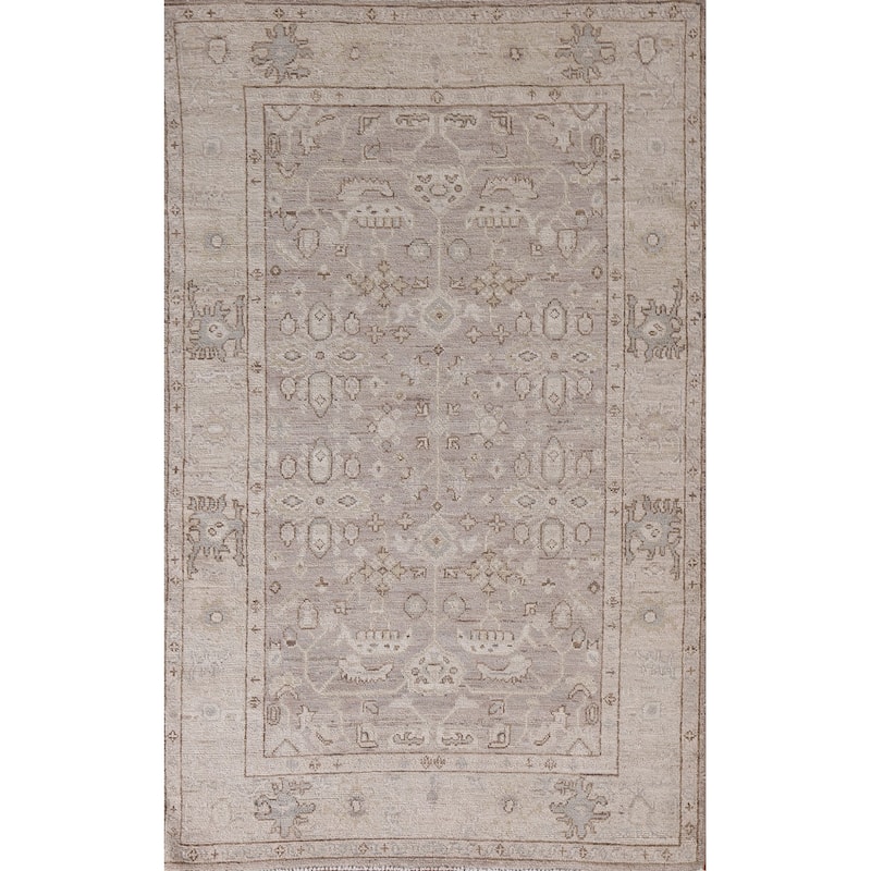 Hand Knotted Oriental 100% Wool Carpet Transitional All-Over Brown Oushak Area Rug - 6' 6'' X 4' 0''