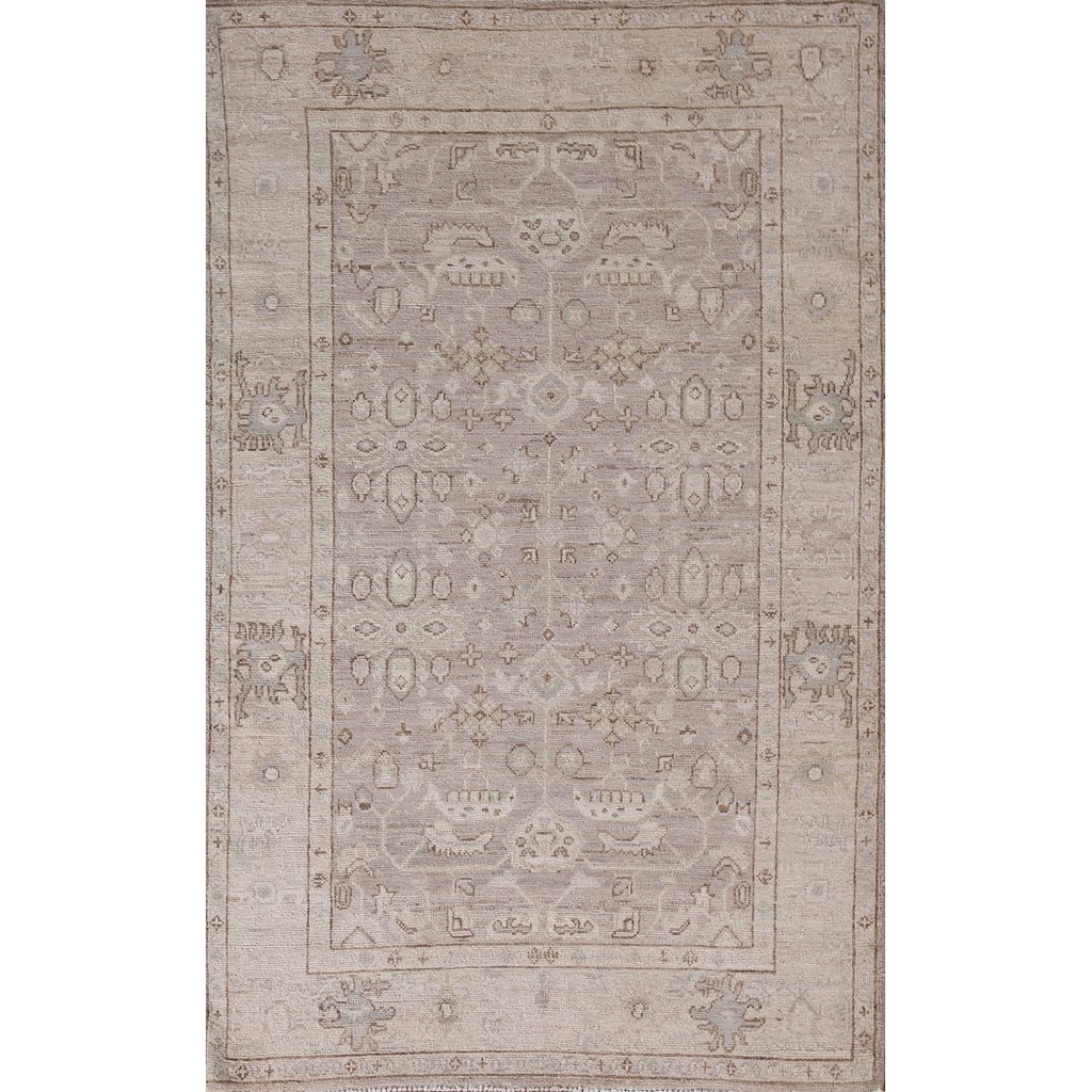 Hand Knotted Oriental 100% Wool Carpet Transitional All-Over Brown Oushak Area Rug - 6' 6'' X 4' 0''