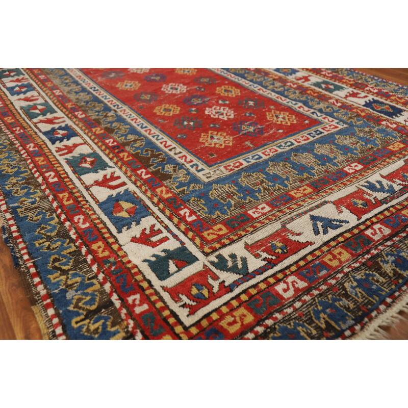 Hand Knotted Oriental 100% Wool Carpet Traditional Geometric Red Kazak Area Rug - 8' 0'' X 4' 9''