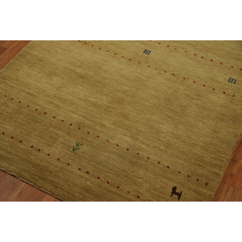 Green Tribal Gabbeh Indian Rug Hand-Knotted Wool Carpet - 3'3" x 5'1"