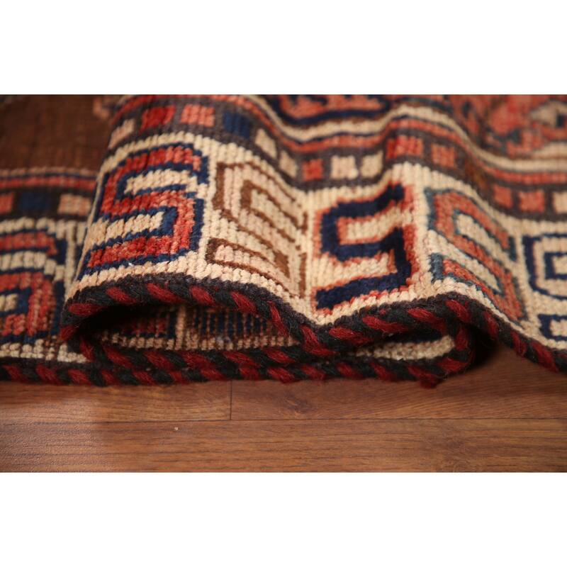 Hand Knotted Oriental 100% Wool Carpet Traditional Tribal Red Qashqai Runner Rug - 8' 7'' X 4' 3''
