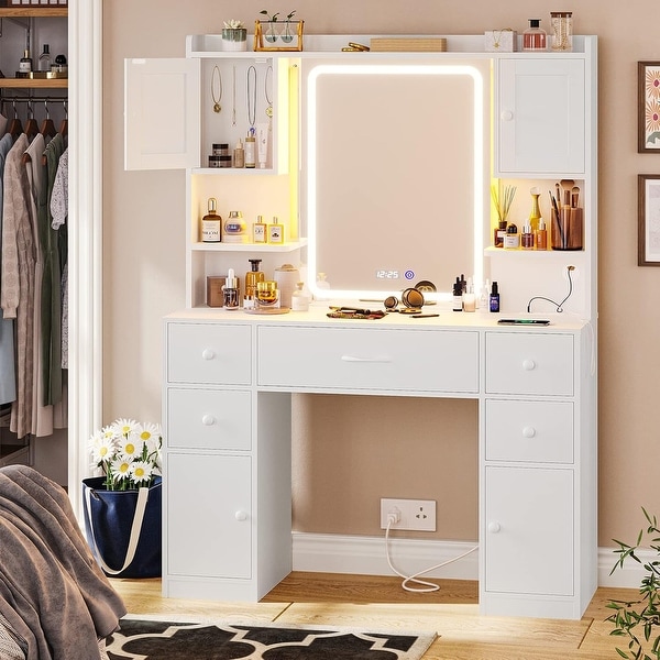 Vanity desks with mirror and lights outlet