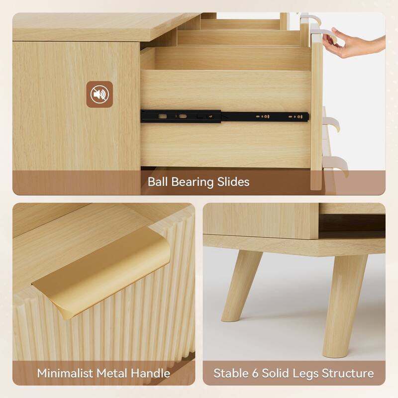 Gymojoy 9 Drawer Dresser, 63" Wide Fluted Wood Chest of Drawers with Gold Handles, Modern Storage Organizer for Closet