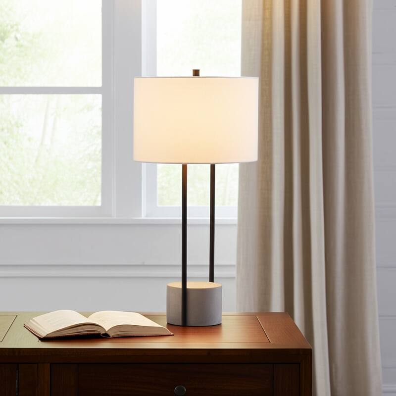 27" Gray and Black Concrete Table Lamp With White Drum Shade - Multi