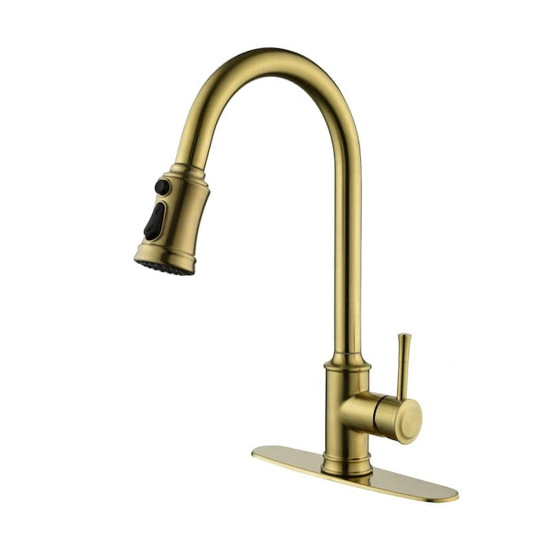 High Arc Stainless Steel Kitchen Faucet with Pull Down Sprayer - Brushed Gold