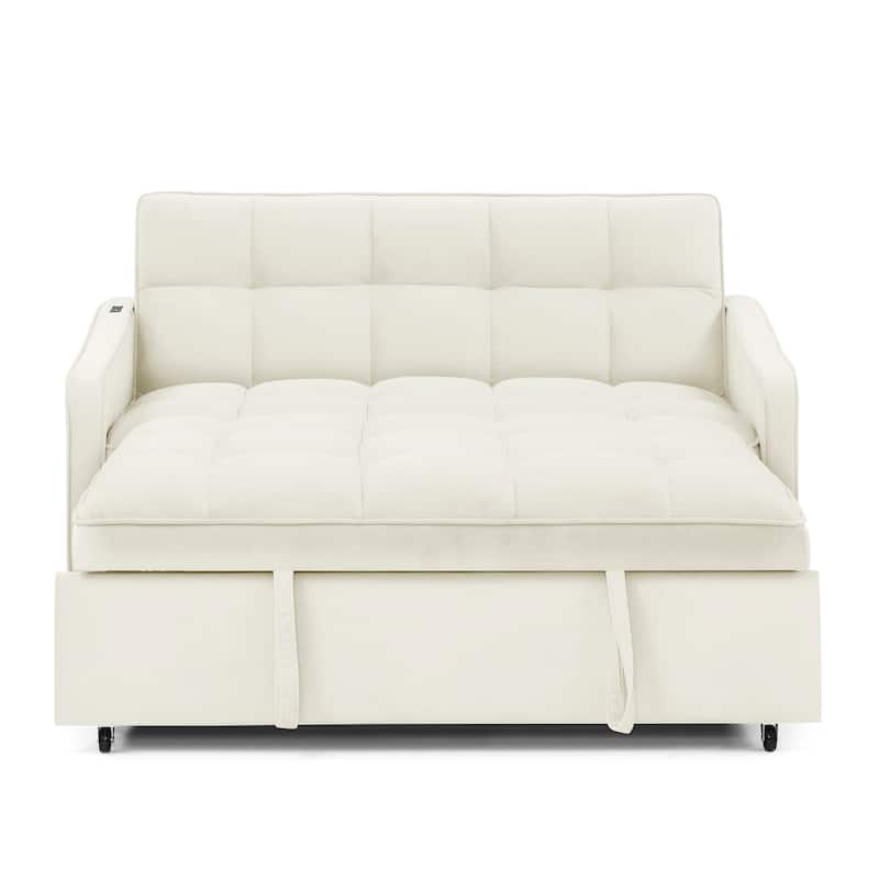 Mid-Century Modern Sofa Bed with USB Charging and Adjustable Backrest