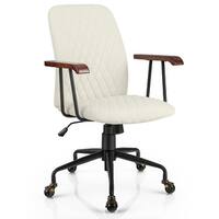 Gymax Velvet Home Office Chair Swivel Adjustable Task Chair w/ Wooden