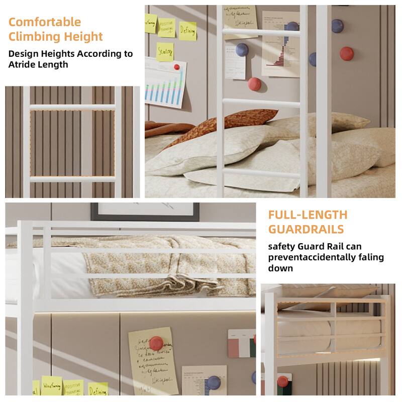 Durable Square Tube Iron Bunk Bed Featuring Safety Rails