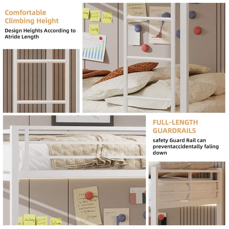 Metal Bunk Bed with Trundle and Safety Rails Modern Minimalist Design for Kids Guest or Shared Rooms