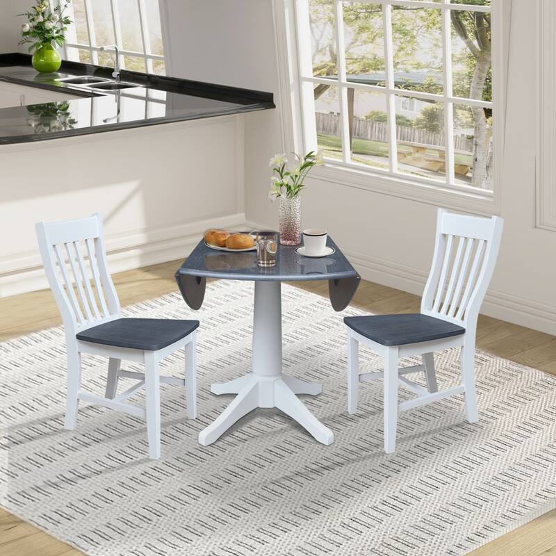 42" Round Top Dual Drop Leaf Pedestal Table with Dining Chairs