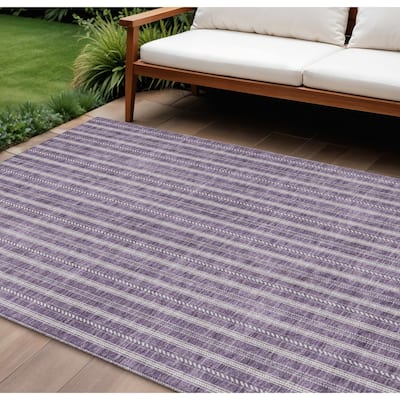 HomeRoots Striped Transitional Rectangle Outdoor Rug