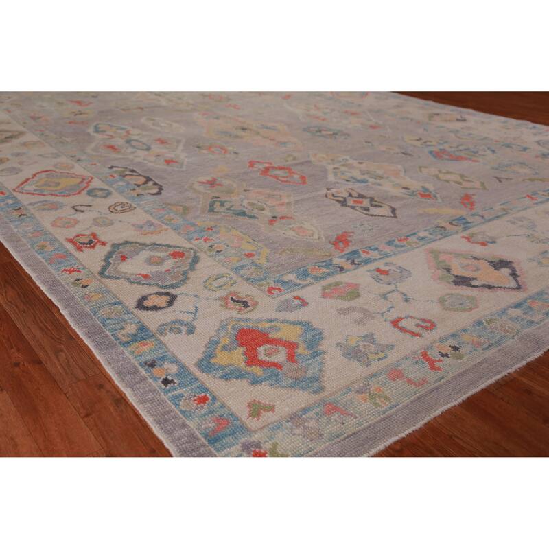 Hand Knotted Oriental 100% Wool Carpet Transitional All-Over Purples Oushak Area Rug - 12' 9'' X 8' 11''