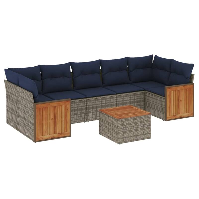 vidaXL 8 Piece Patio Sofa Set with Cushions Gray Poly Rattan - 91.0x27.2x69.3