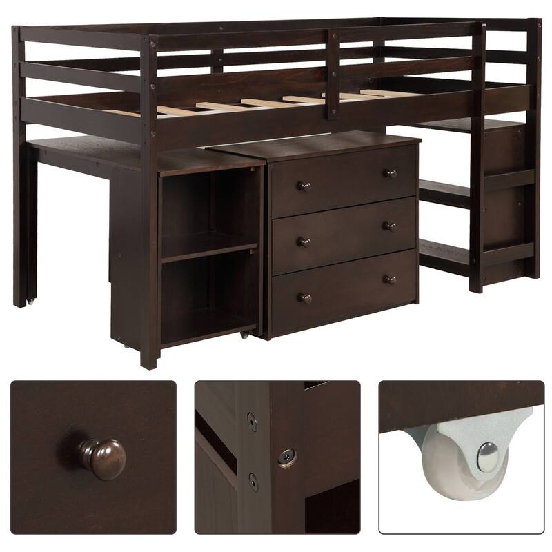 Merax Twin Low Loft Bed with Desk and Cabinet