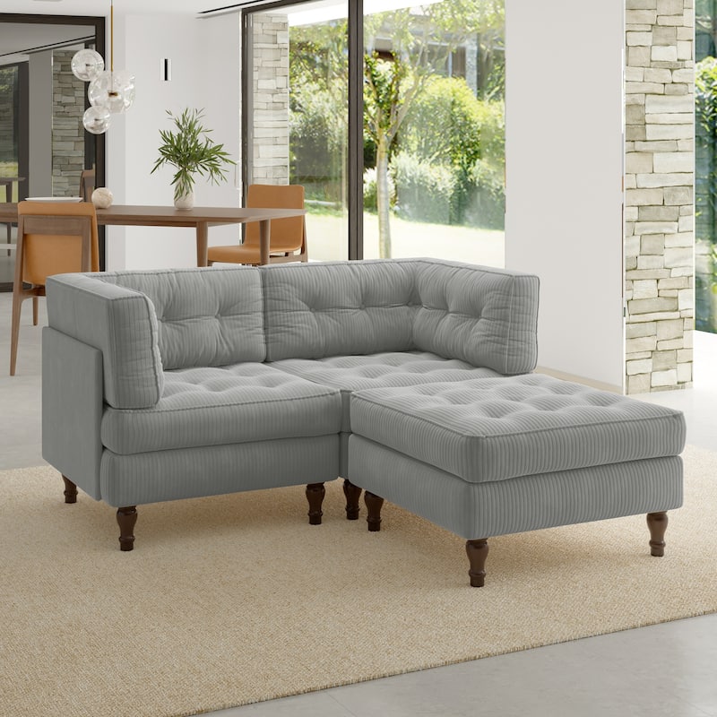 Oversized Sofa Corduroy Tufted Modular Sectional Set - Light Grey-3 peice - Reversible