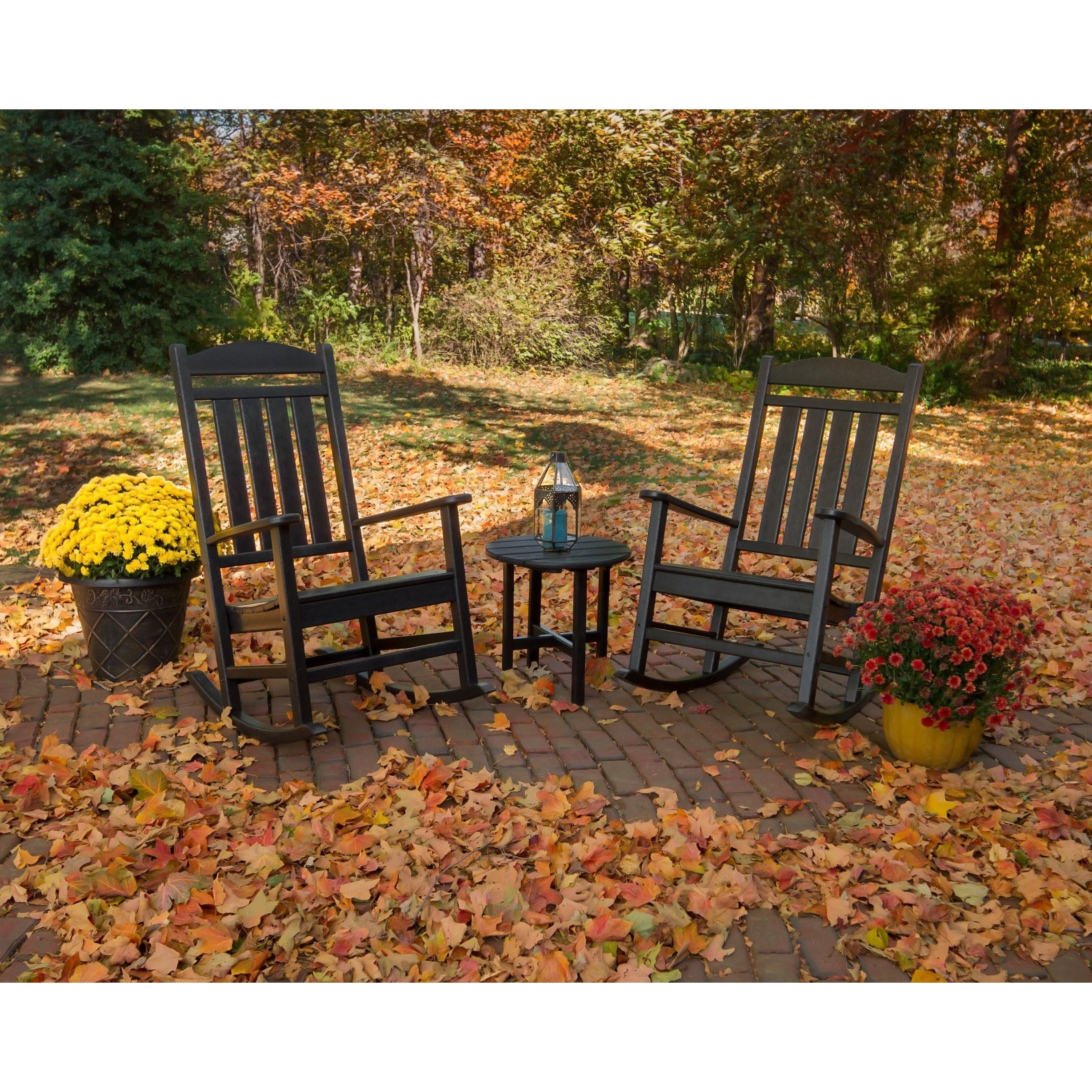 Shop Black Friday Deals On Polywood Presidential 3 Piece Outdoor Rocking Chair Set With Round Table Overstock 14001822