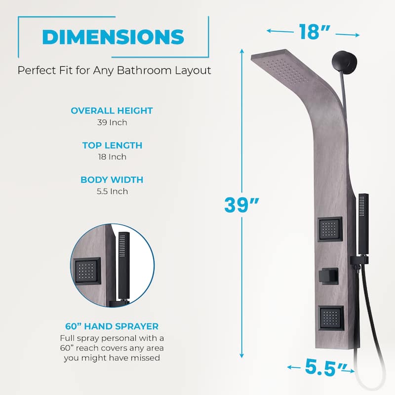 Aura 2-Jetted Shower Panel with Heavy Rain Shower & Spray Wand