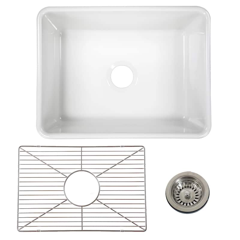 23 inch European Fireclay Farmhouse Sink Grid & Drain Set - 23.25" x 18" x 10"