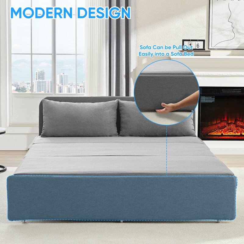 Mixoy Full/Queen Size Sofa Bed,2 in 1 Convertible Linen 1-Seater/Loveseat Sleeper Sofa Couch with Cushions
