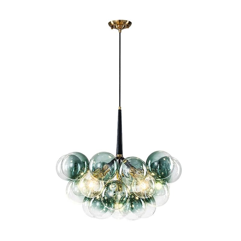 Glam Art Deco Cluster Glass Globe Green Bubble Chandelier - Gradient Green Glass