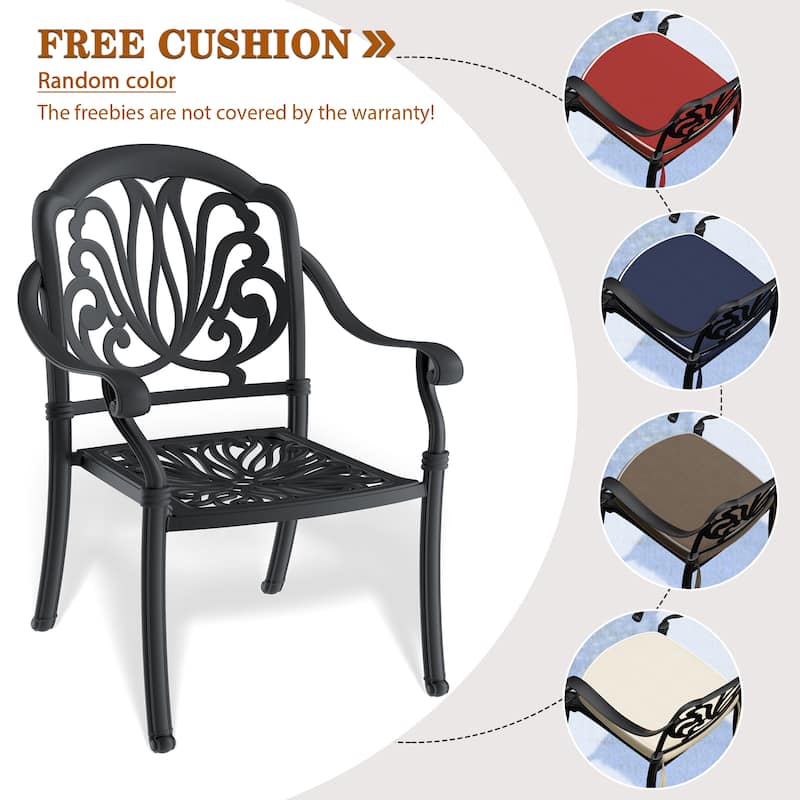 7-Piece Cast Aluminum Outdoor Dining Set with Random Color Seat Cushions