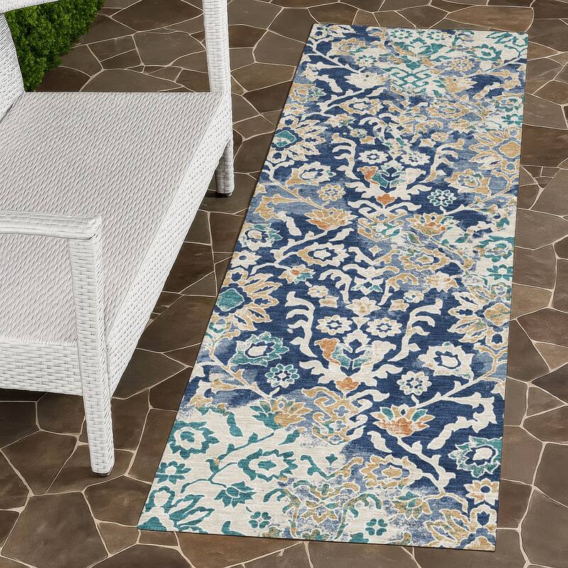 Machine Washable Indoor/ Outdoor Global Avon Chantille Rug - Navy - 2'3" x 7'6"