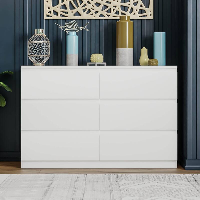 6 Drawer Bedroom Dresser, Wide Wooden Storage Organizer, Deep Double Wood Closet Cabinet for Bedroom, Living Room