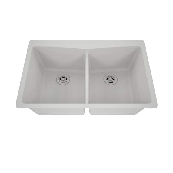 slide 2 of 8, 33 Inch Lexicon Platinum Quartz Composite Drop-in Undermount Double Bowl Galaxy White Kitchen Sink LP-800TM-W-SO Galaxy White