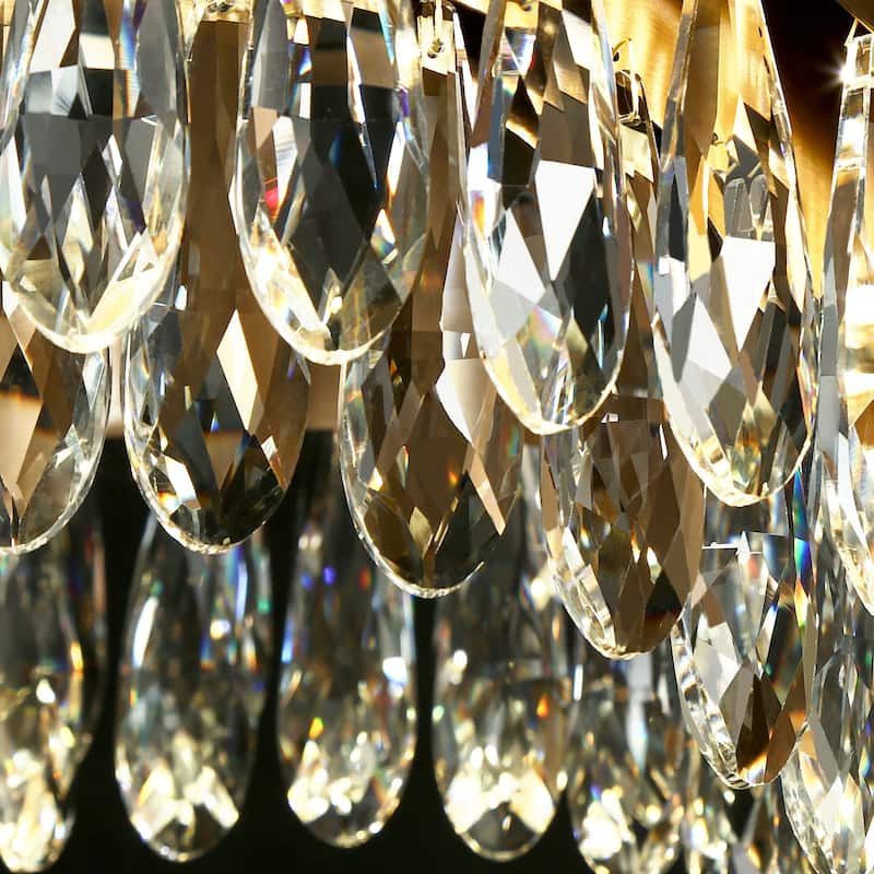 Modern 1-Light LED Crystal Chandelier Black Gold Linear Island Lights for Dining Room - D31.5" x H6"