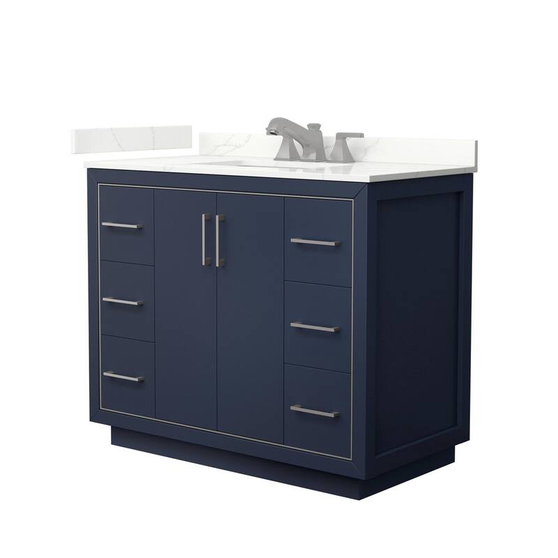 Wyndham Collection WCF111142S-QTZ-US3MXX Icon 42" Free Standing Single - Dark Blue / Giotto Quartz Top / Brushed Nickel