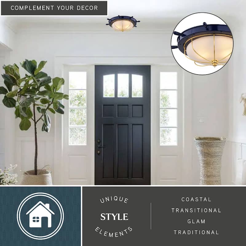 Orleans Coastal Ship Wheel Indoor Outdoor Ceiling Light White Glass - 15-in W x 5-in H x 15-in D