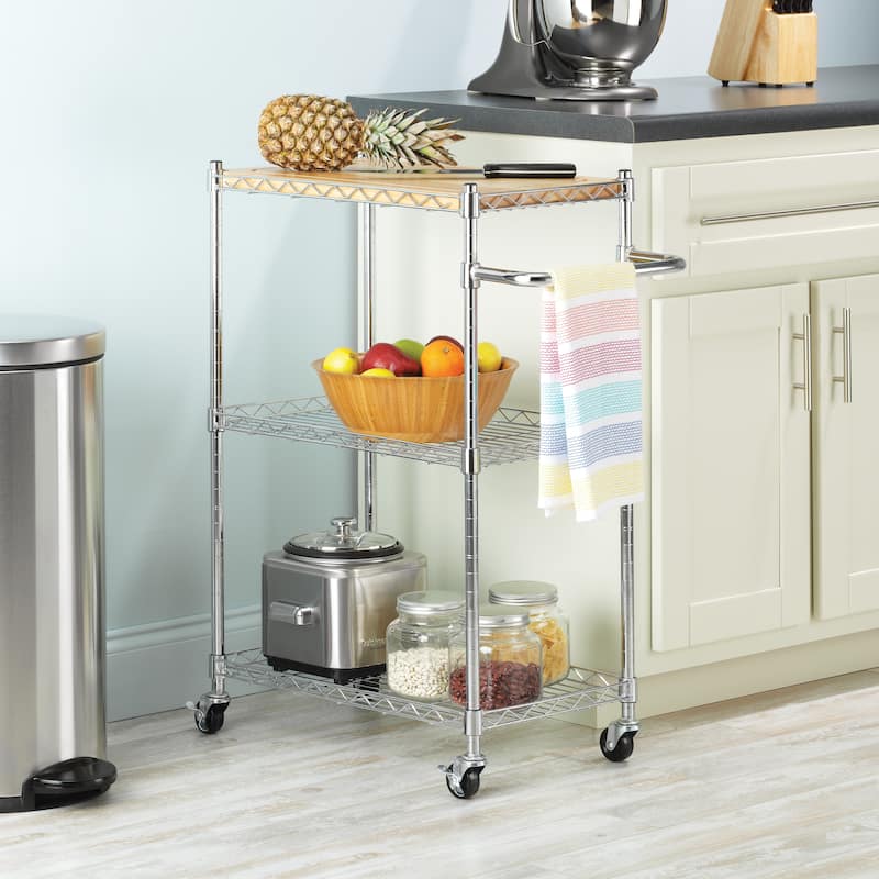 Whitmor Supreme Kitchen and Microwave Cart - Wood & Chrome