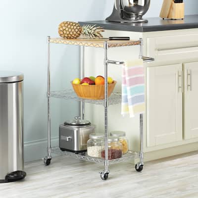 Whitmor Supreme Kitchen and Microwave Cart - Wood & Chrome
