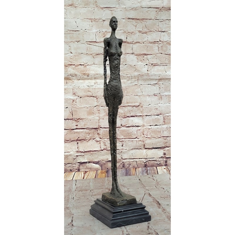 Woman Of Venice After Alberto Giacometti - Bronze Sculpture Statue Stick Figure On Marble Base