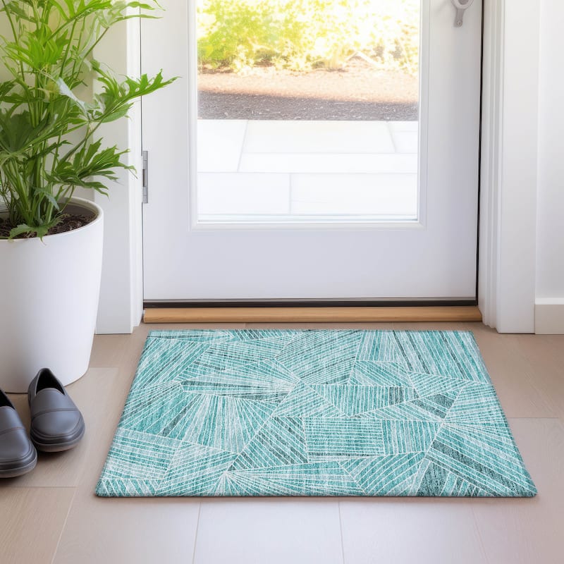 Premium Washable Super Soft Modern Mosaic Mayfield Rug - Teal - 1'8" x 2'6"