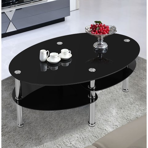 35.4" Modern Double-tier Oval Tempered Glass Coffee Table - 35.4" x 19.7" x 16.9"(L x W x H)