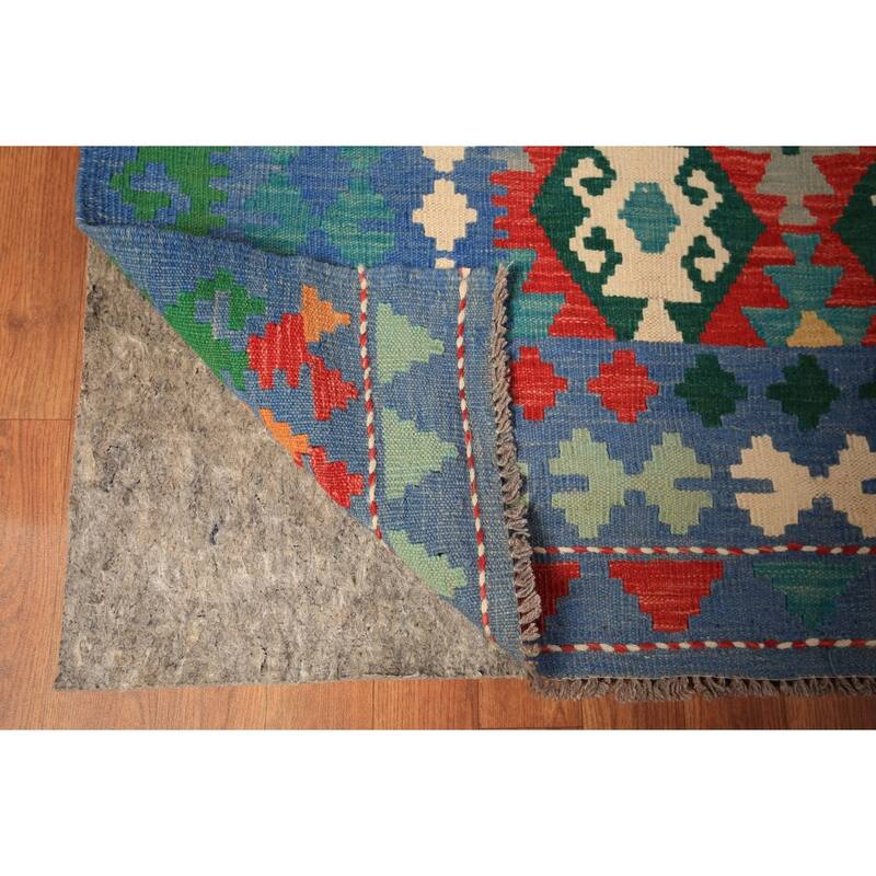 Geometric Kilim Large Rug Hand-Woven Oriental Wool Carpet - 10'2" x 16'1"