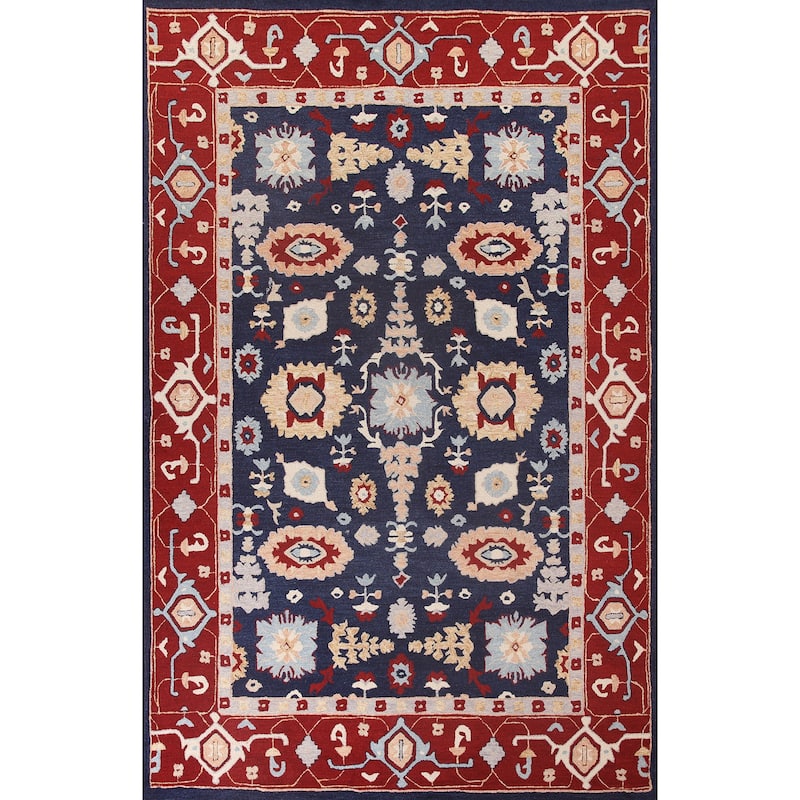 Traditional Navy Blue Heriz Indian Rug Hand-Tufted Carpet