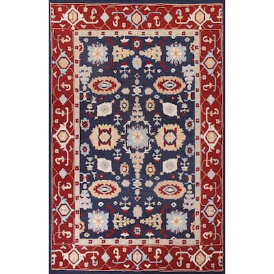 Traditional Navy Blue Heriz Indian Rug Hand-Tufted Carpet