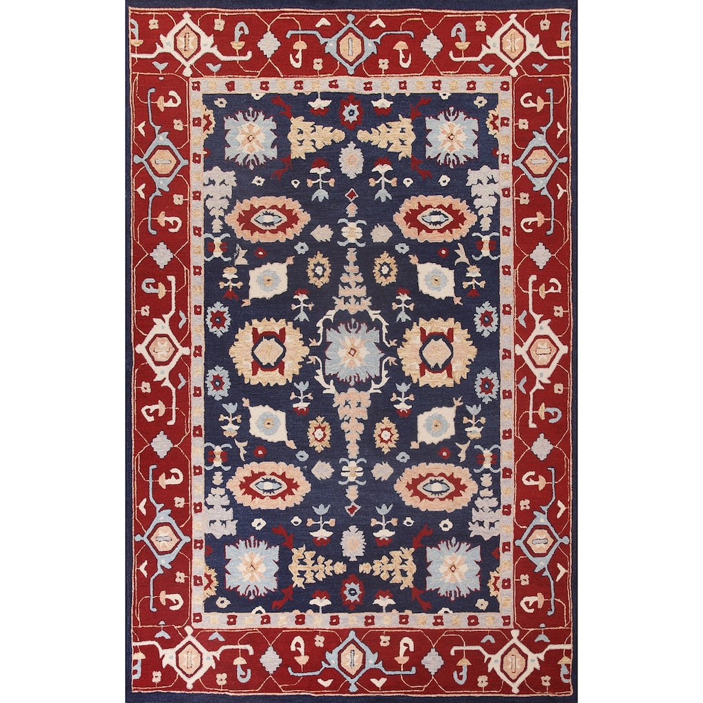 Traditional Navy Blue Heriz Indian Rug Hand-Tufted Carpet