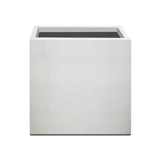Kante Square Lightweight Pure White Concrete Metal Indoor Outdoor Planter w/ Drainage Hole