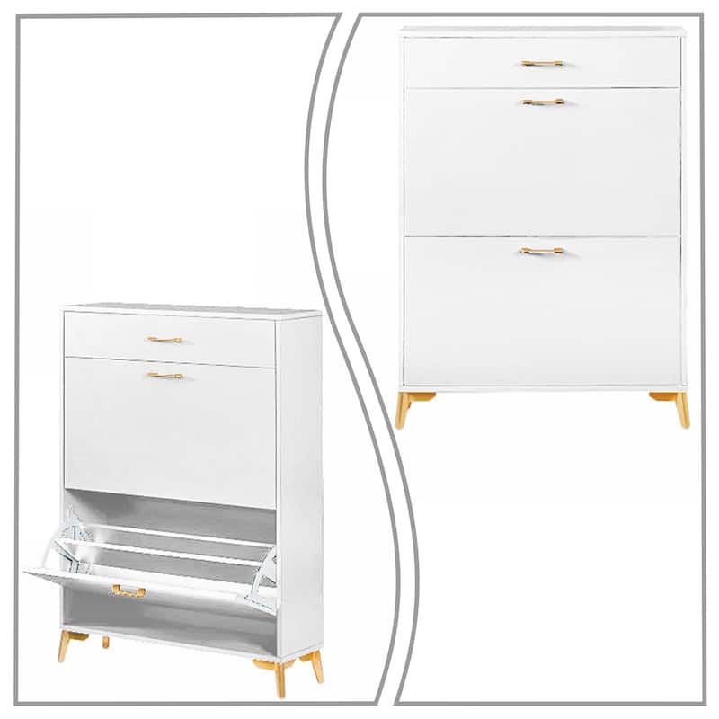 Modern Stylish Wooden Shoe Storage Cabinet with Gold Metal Handles and Legs