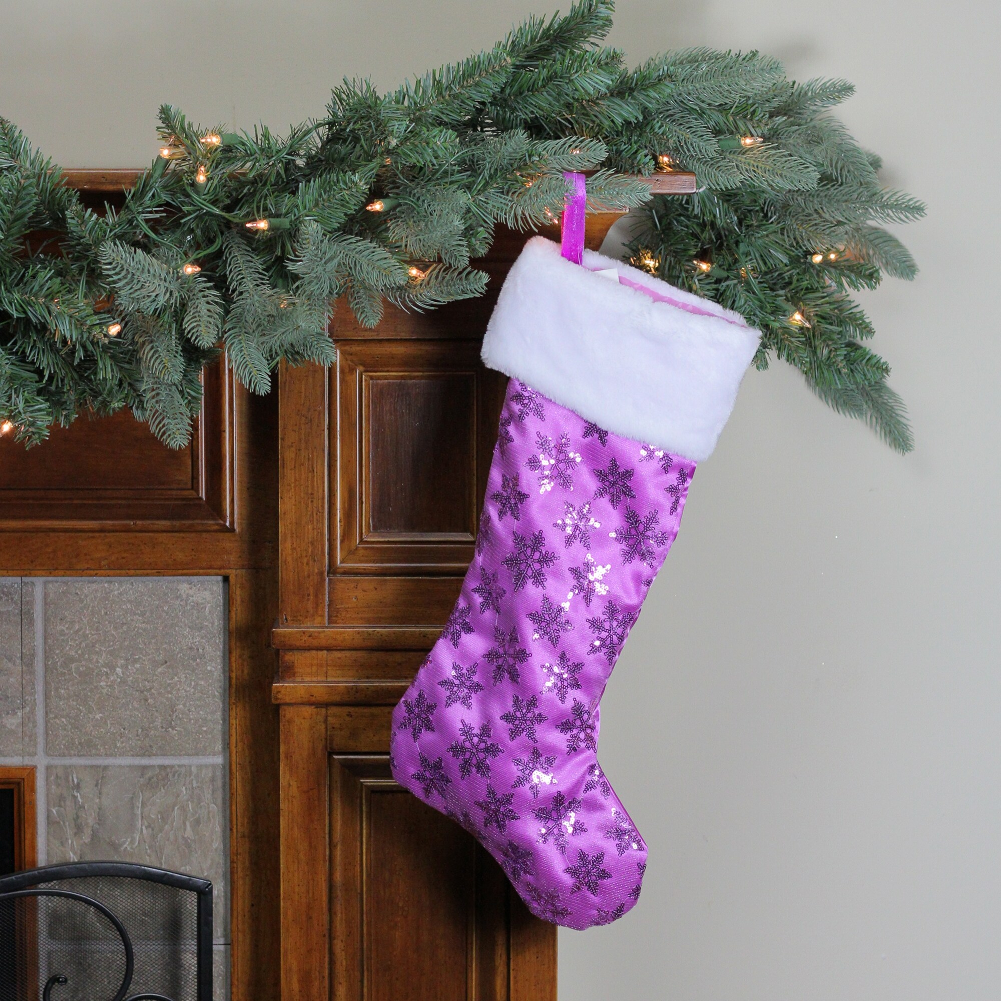 Shop 19 Purple Sequin Snowflake Christmas Stocking With White