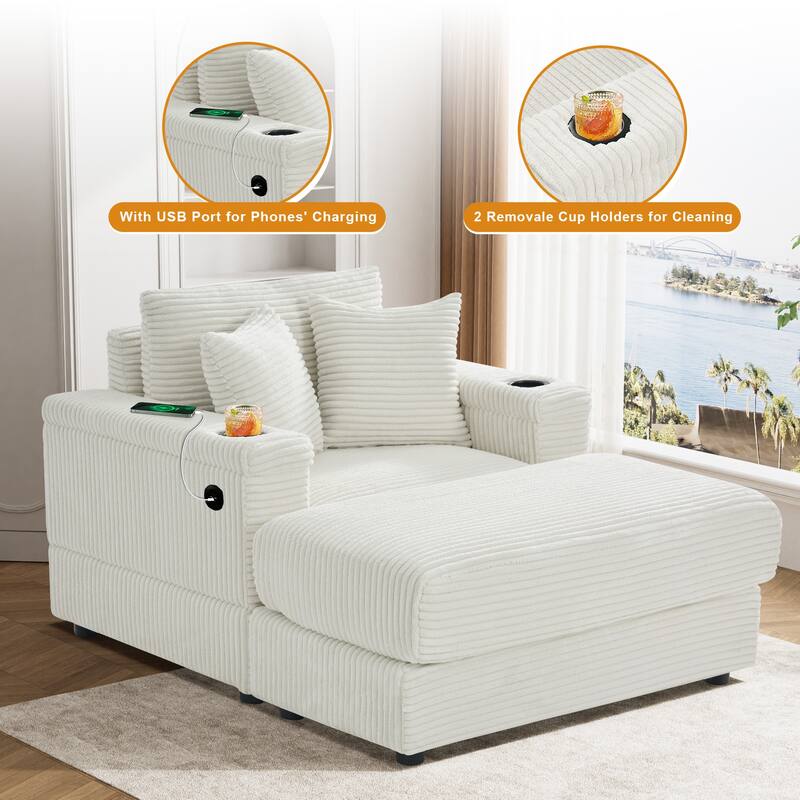 Ouyessir Upholstered Deep Seat Single Sofa with Ottoman for Living Room