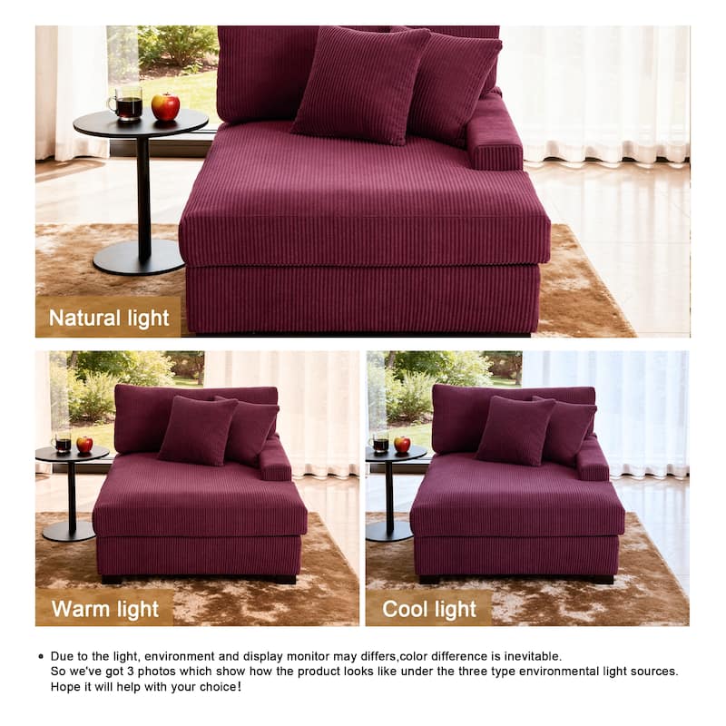 Modern Corduroy Indoor Chaise Lounge Couch with Pillows
